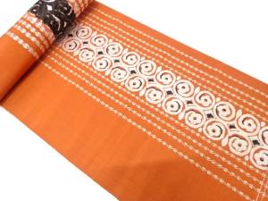 アンティーク　よろけ縞に花唐草模様織り出し　八寸帯地反物